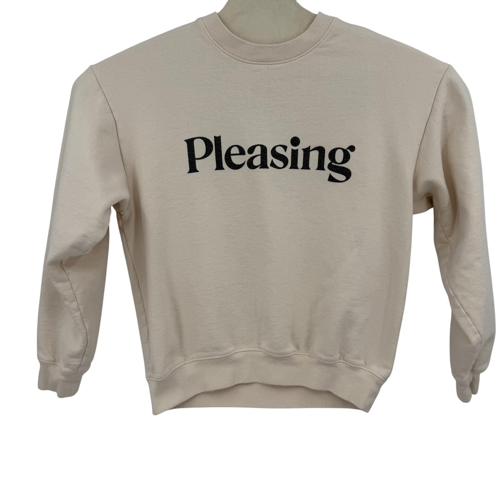 Pleasing Men Cotton Sweatshirt M Beige Logo Crewneck Pullover Harry Styles Pop
